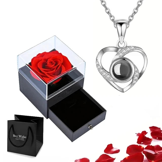 I Love You in 100 Languages Timeless Necklace with Beautiful Rose Gift Box