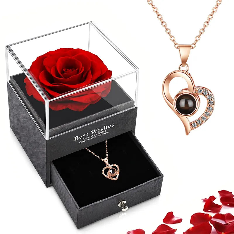 I Love You in 100 Languages Timeless Necklace with Beautiful Rose Gift Box