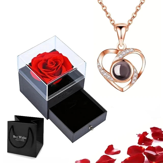 I Love You in 100 Languages Timeless Necklace with Beautiful Rose Gift Box