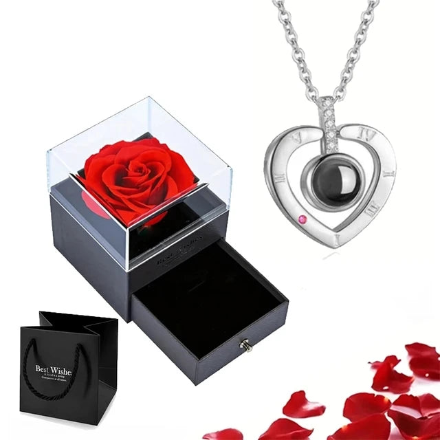 I Love You in 100 Languages Timeless Necklace with Beautiful Rose Gift Box