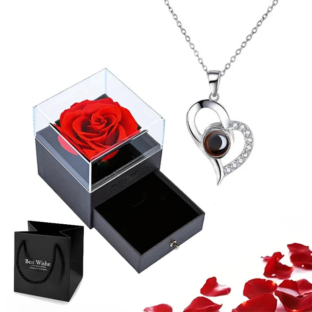 I Love You in 100 Languages Timeless Necklace with Beautiful Rose Gift Box