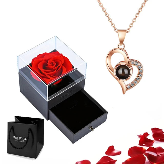 I Love You in 100 Languages Timeless Necklace with Beautiful Rose Gift Box